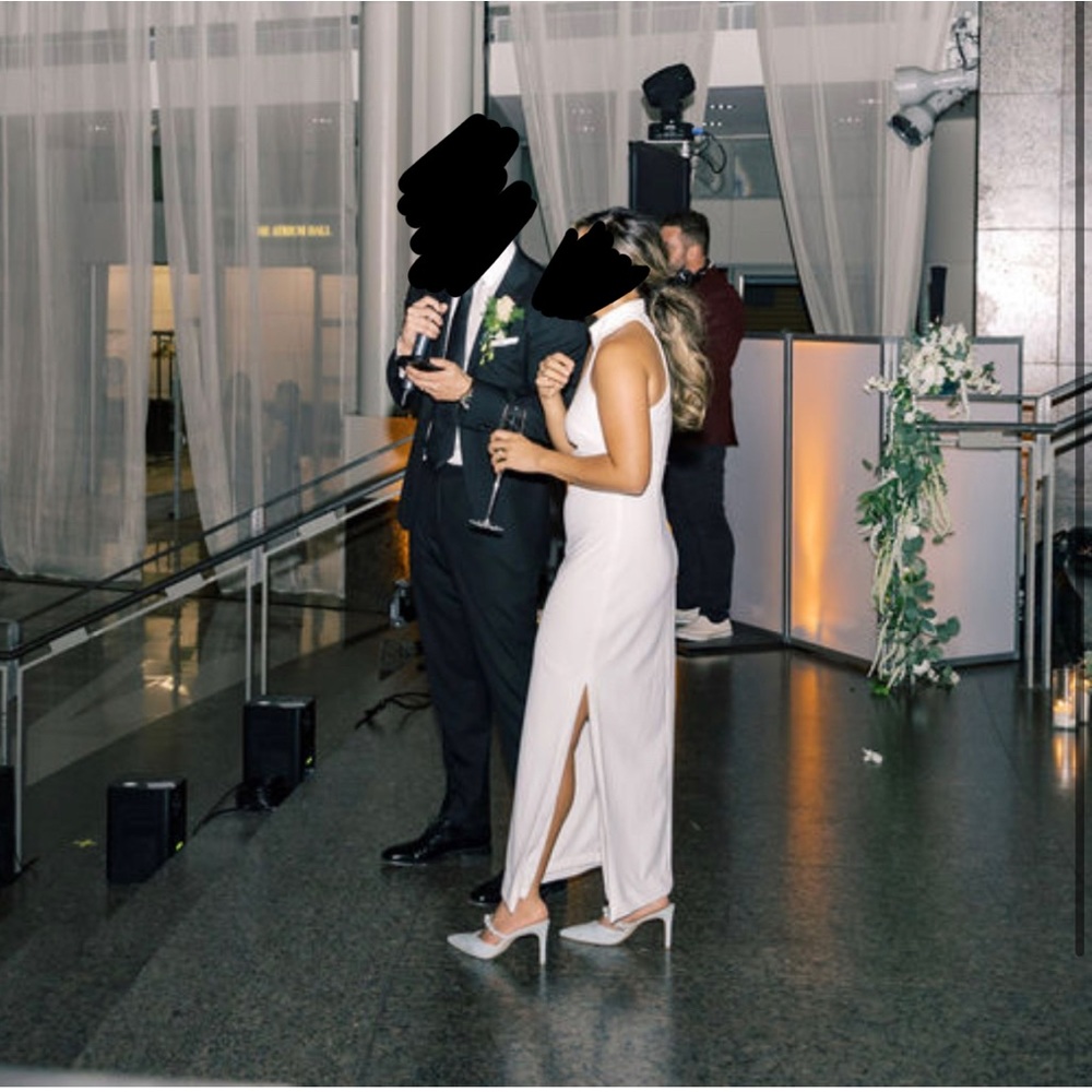 High neck white after party dress